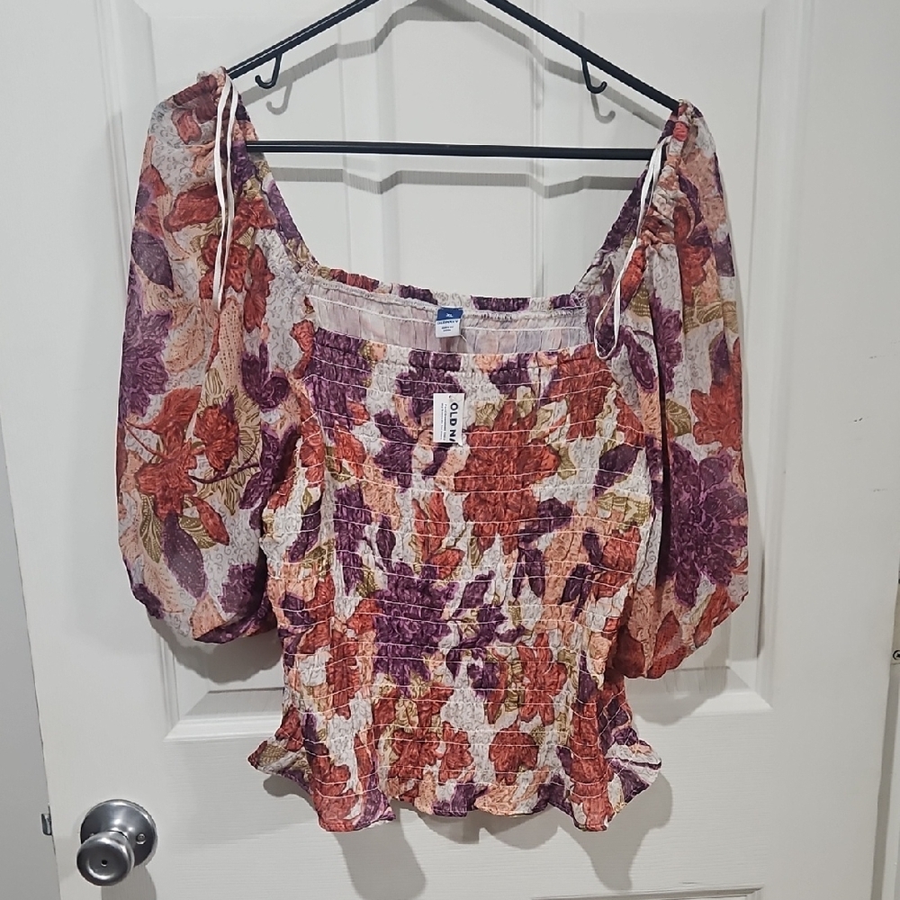 Old Navy Floral Peasant Blouse in Purple, Rust, Cream